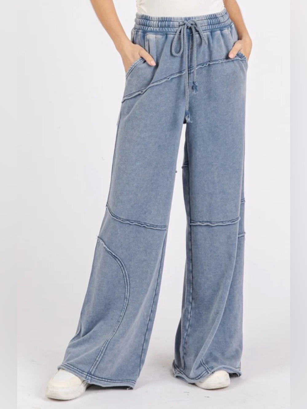 Mittoshop Mineral Washed Wide Leg Pants in Denim Blue